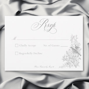 Elegant Grey Chinoiserie Nature & Birds Wedding RSVP Card