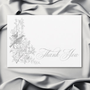 Elegant Grey Chinoiserie Nature & Birds Wedding Thank You Card