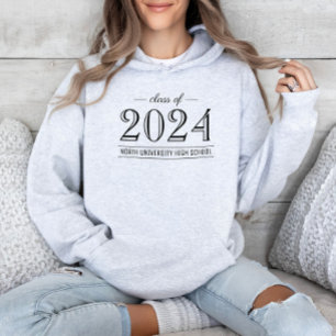Elegant Grey Class of 2026 School Name Hoodie
