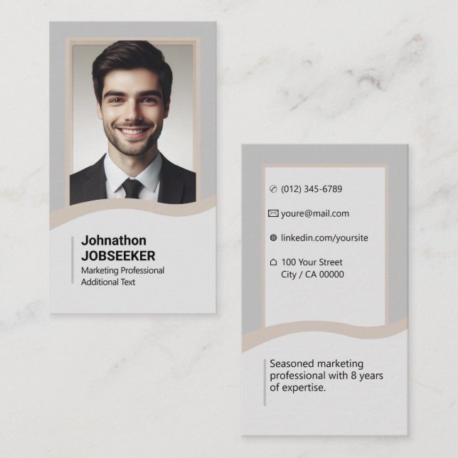 Elegant Grey Classic Job Seeker Minimal Plain Grey Business Card (Front/Back)