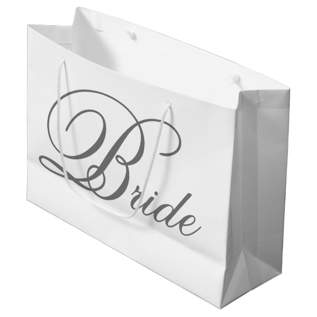Elegant Grey Classic Script Bride Large Gift Bag (Front Angled)