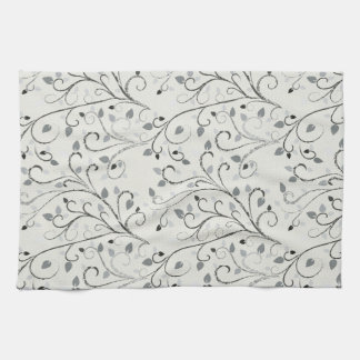 Elegant grey contrast leaf pattern tea towel