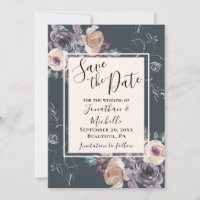 Elegant Grey Cream Floral Navy Background Wedding