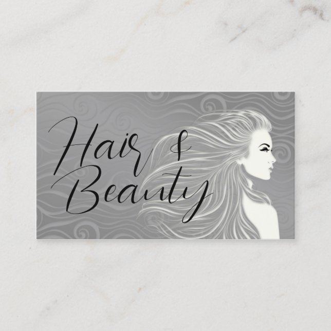 Elegant Grey Curves Hair & Beauty Salon Card (Front)