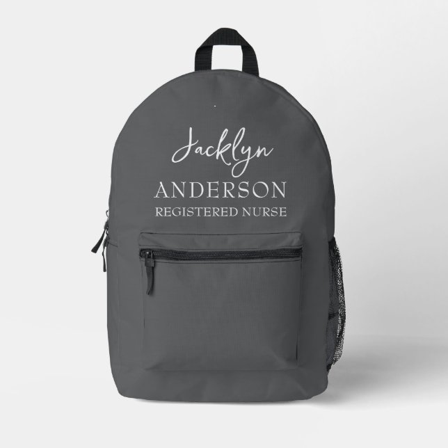 Elegant Grey Custom Nurse  Printed Backpack (Front)