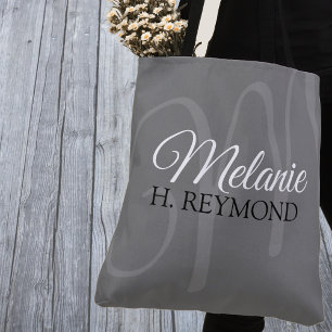 Elegant Grey Custom Tote Bag with Her Name