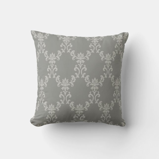 Elegant Grey damask-inspired patterned Cushion (Front)