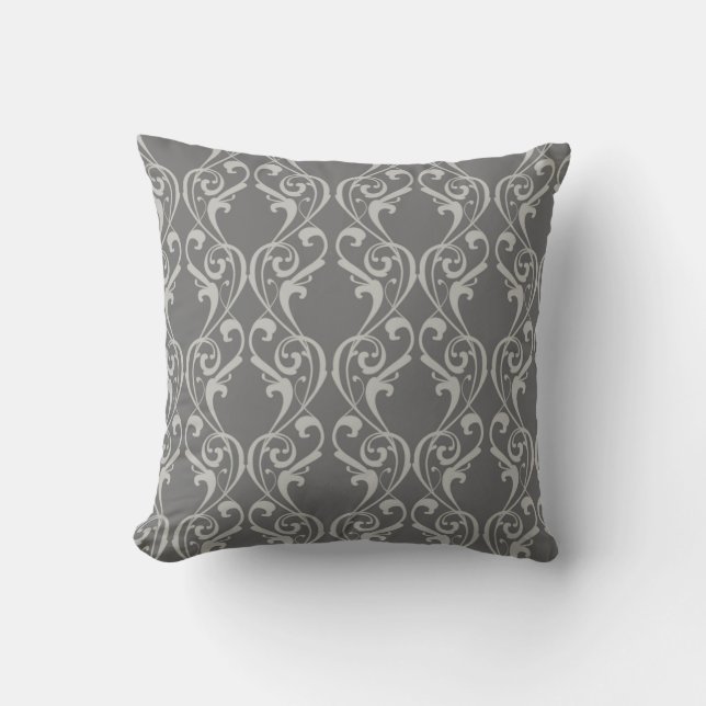 Elegant Grey damask-inspired patterned Throw Pillo Cushion (Front)