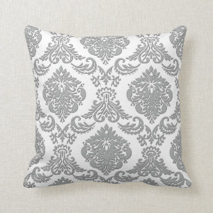 Elegant Grey Damask Pattern Art Cushion