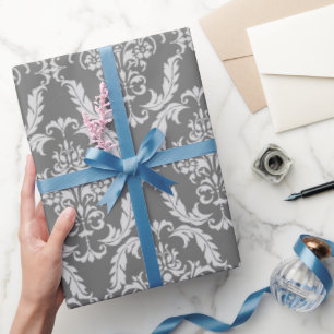Elegant Grey Damask Pattern Wrapping Paper