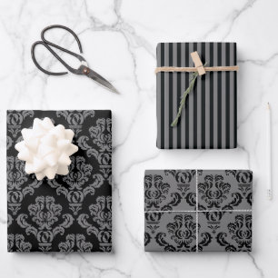 Elegant Grey Damask Wrapping Paper Sheet