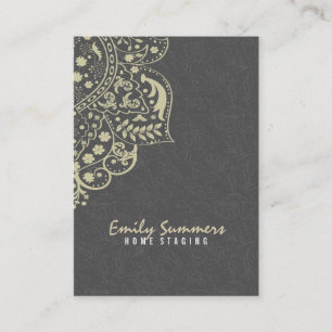 Elegant Grey Damasks Beige Vintage Lace Business Card