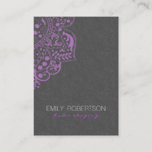 Elegant Grey Damasks Purple Vintage Lace 2 Business Card