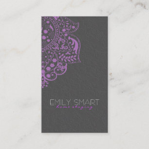 Elegant Grey Damasks Purple Vintage Lace 2 Business Card