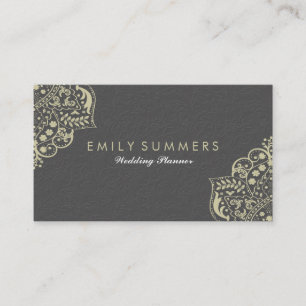 Elegant Grey Damasks With Beige Vintage Lace Busin Business Card
