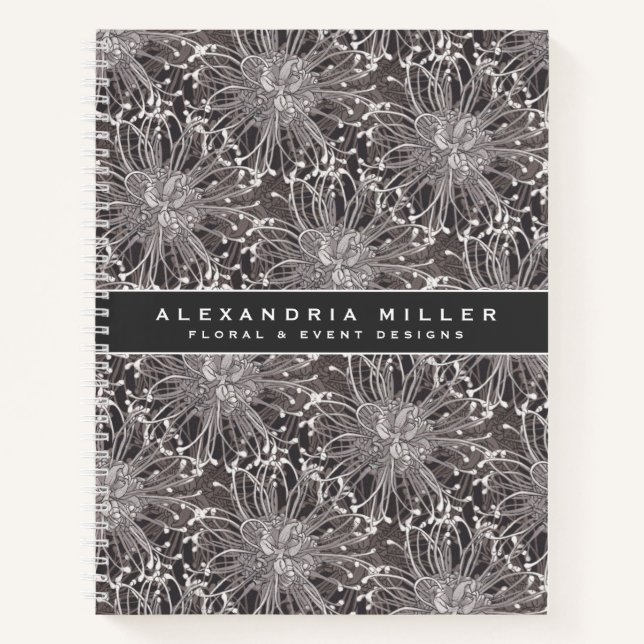 Elegant Grey Dandelion Flowers | Name & Subject Notebook (Front)