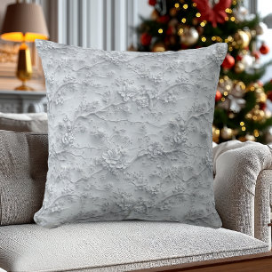Elegant Grey Embroidered-Effect Floral  Cushion