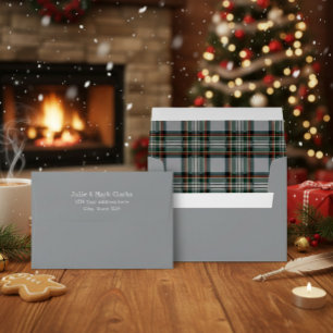 Elegant Grey Envelope with Tartan Liner