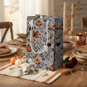 Elegant Grey Fall Harvest and Cow Skulls Small Gift Bag