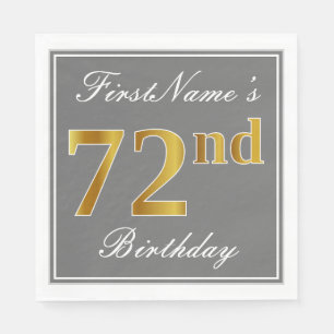 Elegant Grey, Faux Gold 72nd Birthday; Custom Name Napkin