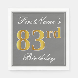 Elegant Grey, Faux Gold 83rd Birthday; Custom Name Napkin