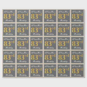 Elegant, Grey, Faux Gold 83rd Birthday + Name Wrapping Paper