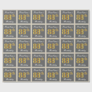 Elegant, Grey, Faux Gold 88th Birthday + Name Wrapping Paper