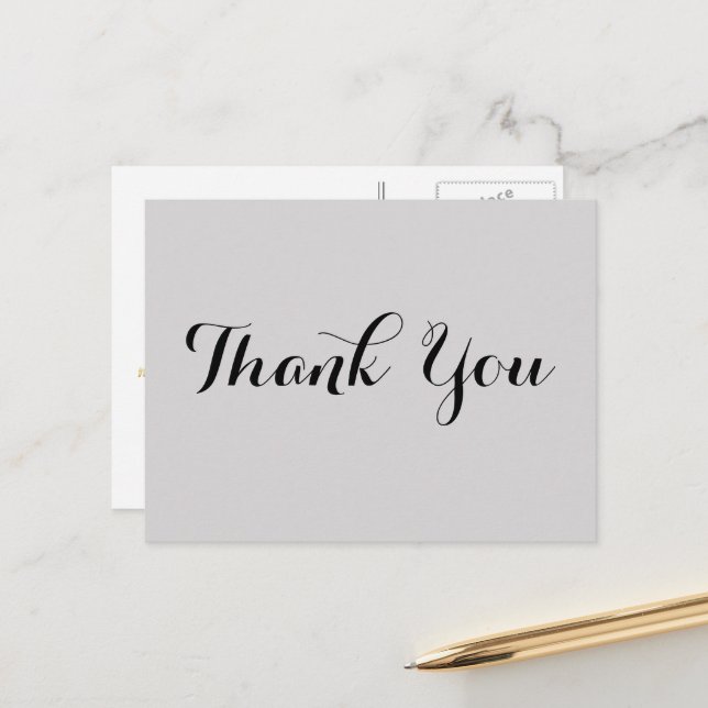 Elegant Grey Faux Gold Script Wedding Thank You Postcard (Front/Back In Situ)