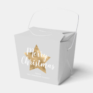 Elegant Grey Faux Gold Star Merry Christmas Favour Box