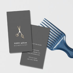 Elegant Grey Faux Metal Scissors Hairstylist Business Card