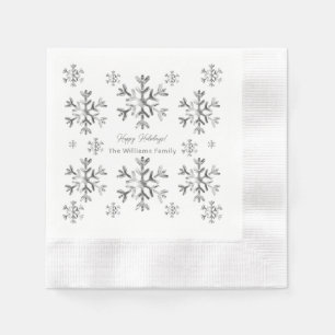 Elegant Grey Faux Silver Snowflakes Christmas Napkin
