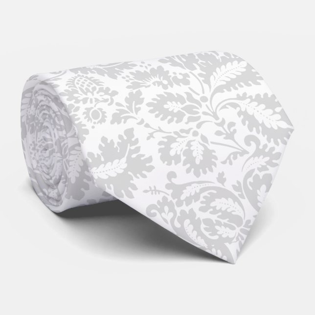 Elegant Grey Floral Botanical Tie (Rolled)