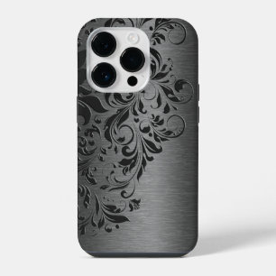 Elegant Grey Floral Lace On Grey iPhone 14 Pro Case