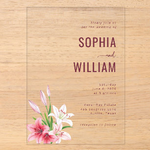Elegant Grey Floral Lilies Acrylic Invitations