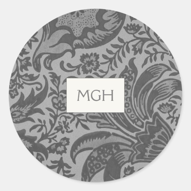 Elegant Grey Floral Monogram Envelope Seals (Front)