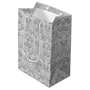 Elegant Grey Floral Pattern Medium Gift Bag