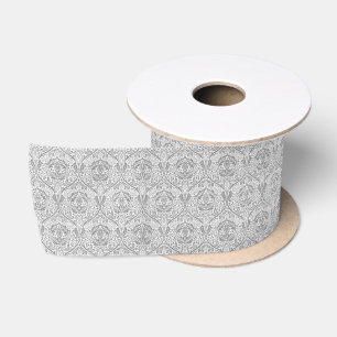 Elegant Grey Floral Pattern Satin Ribbon