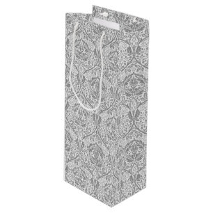 Elegant Grey Floral Pattern Wine Gift Bag