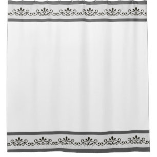 Elegant Grey Floral Vector on White Shower Curtain