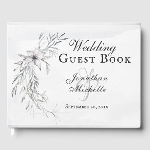 Elegant Grey Floral Watercolor Christian Wedding Guest Book