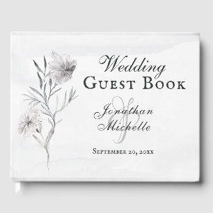 Elegant Grey Floral Watercolor Christian Wedding Guest Book