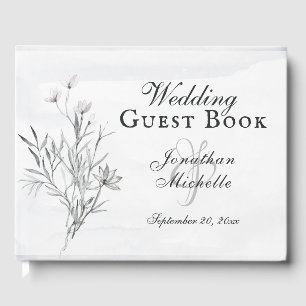 Elegant Grey Floral Watercolor Christian Wedding Guest Book