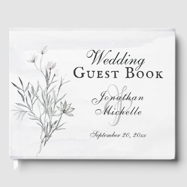 Elegant Grey Floral Watercolor Christian Wedding Guest Book (Front)