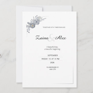 Elegant Grey Floral Wedding Invitation