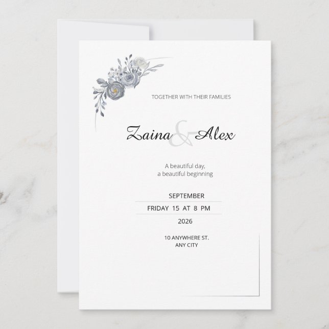 Elegant Grey Floral Wedding Invitation (Front)