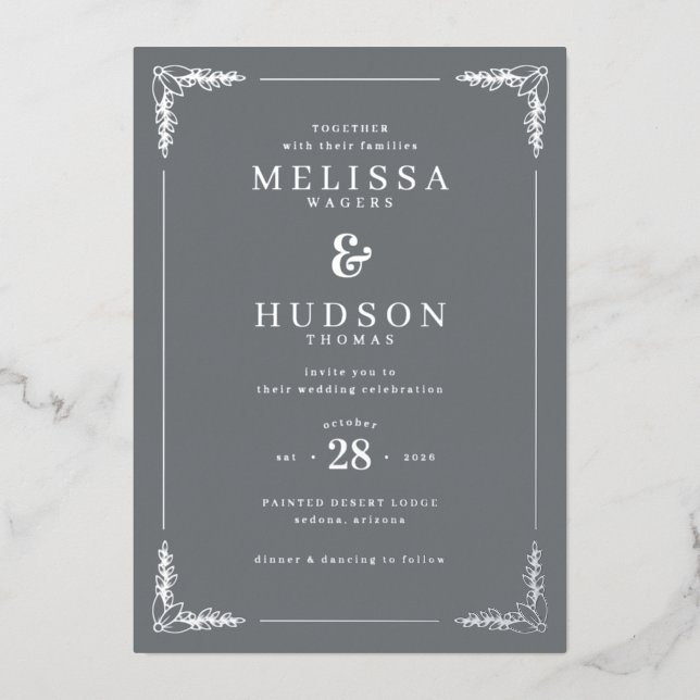 Elegant Grey Floral Wedding Invitation (Front)