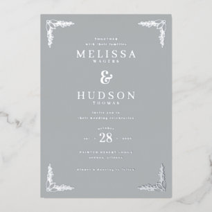 Elegant Grey Floral Wedding Invitation