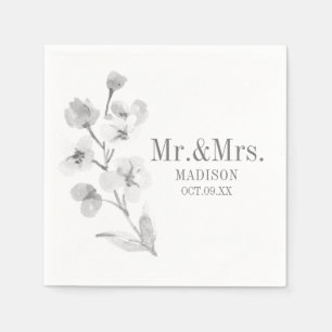 Elegant grey floral wedding napkins