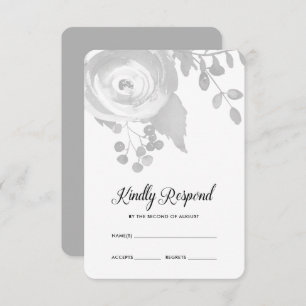 Elegant Grey Floral Wedding RSVP