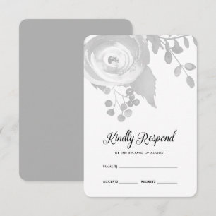 Elegant Grey Floral Wedding RSVP Card